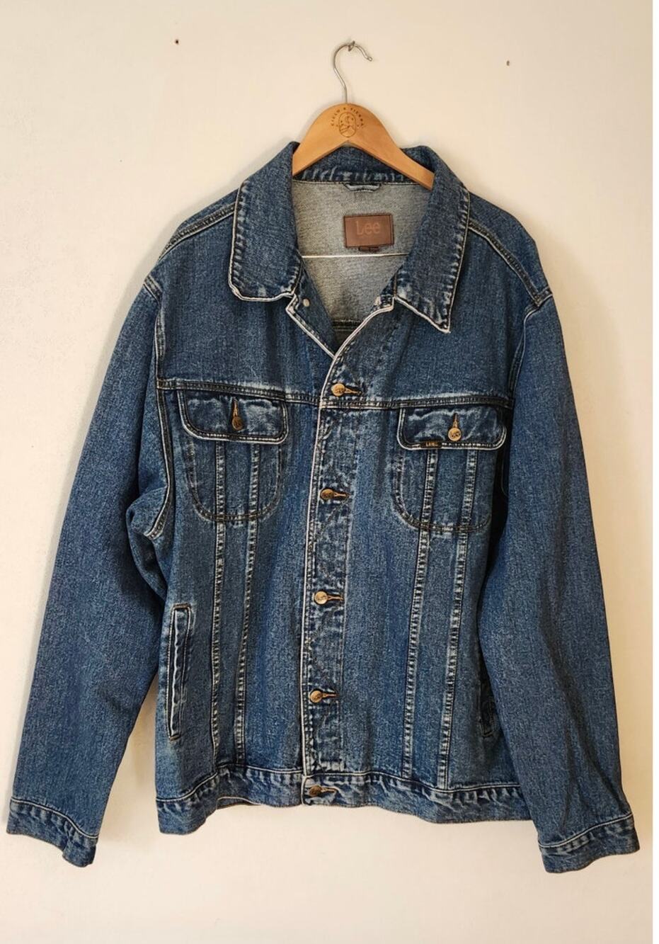Vintage Lee Denim Trucker Jacket 3XL Tall Stone Wash Rider Jean Jacket XXXL